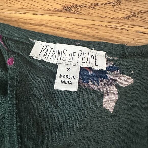 PATRONS OF PEACE Dark Green Blouse, Floral, Cropped, Tie-Back, Bell Sleeves, S - Picture 9 of 12